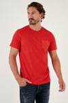 % 100 Pamuklu Slim Fit Bisiklet Yaka Cepli Erkek T Shirt 5902000 KIRMIZI