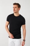 % 100 Pamuklu Slim Fit Bisiklet Yaka Cepli Erkek T Shirt 5902000 SİYAH