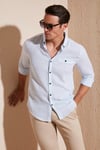 % 100 Pamuklu Slim Fit Uzun Kollu Erkek Gömlek CF21S111498 MAVİ