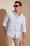 % 100 Pamuklu Slim Fit Uzun Kollu Erkek Gömlek CF21S111498 MAVİ