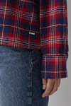 %100 Pamuk Oversize Fit  Yaka Ekoseli Uzun Kol Kadın Gömlek 1220279-A6690 KIRMIZI