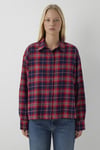 %100 Pamuk Oversize Fit  Yaka Ekoseli Uzun Kol Kadın Gömlek 1220279-A6690 KIRMIZI
