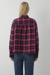 %100 Pamuk Oversize Fit  Yaka Ekoseli Uzun Kol Kadın Gömlek 1220279-A6690 KIRMIZI
