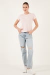 501 Pamuklu Yırtık Detaylı Regular Fit Düz Paça Jeans Kadın Kot Pantolon 12501-0500 AÇIK MAVİ
