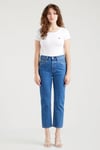 501 Pamuklu Yüksek Bel Slim Fit Kısa Paça Jeans Kadın Kot Pantolon 36200-0225 MAVİ