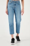 501 Streç Pamuklu Regular Fit Yüksek Bel Kısa Paça Jeans Kadın Kot Pantolon A7739-0018 MAVİ