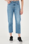 501 Streç Pamuklu Regular Fit Yüksek Bel Kısa Paça Jeans Kadın Kot Pantolon A7739-0018 MAVİ