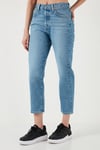 501 Streç Pamuklu Regular Fit Yüksek Bel Kısa Paça Jeans Kadın Kot Pantolon A7739-0018 MAVİ