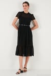 A Kesim Regular Fit Astarlı Midi Boy Kemerli Abiye Kadın Elbise 6781937 SİYAH