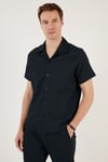 Apaş Yaka Kısa Kollu Regular Fit Erkek Gömlek CF24S117842 LACİVERT