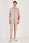Apaş Yaka Kısa Kollu Regular Fit Erkek Gömlek CF24S117842 TAŞ