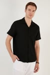 Apaş Yaka Kısa Kollu Regular Fit Erkek Gömlek CF24S117842 SİYAH