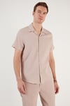 Apaş Yaka Kısa Kollu Regular Fit Erkek Gömlek CF24S117842 TAŞ