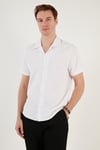 Apaş Yaka Kısa Kollu Regular Fit Erkek Gömlek CF24S117842 BEYAZ