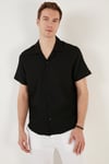 Apaş Yaka Kısa Kollu Regular Fit Erkek Gömlek CF24S117842 SİYAH