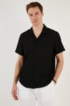 Apaş Yaka Kısa Kollu Regular Fit Erkek Gömlek CF24S117842 SİYAH