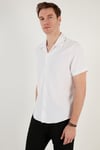 Apaş Yaka Kısa Kollu Regular Fit Erkek Gömlek CF24S117842 BEYAZ