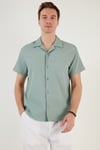 Apaş Yaka Kısa Kollu Regular Fit Erkek Gömlek CF24S117842 MİNT