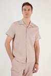 Apaş Yaka Kısa Kollu Regular Fit Erkek Gömlek CF24S117842 TAŞ