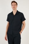 Apaş Yaka Kısa Kollu Regular Fit Erkek Gömlek CF24S117842 LACİVERT