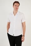 Apaş Yaka Kısa Kollu Regular Fit Erkek Gömlek CF24S117842 BEYAZ