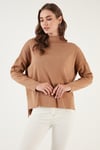 Arkası Uzun Dik Yaka İnce Triko Kadın Kazak 4615002 CAMEL