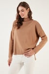 Arkası Uzun Dik Yaka İnce Triko Kadın Kazak 4615002 CAMEL