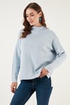 Arkası Uzun Dik Yaka İnce Triko Kadın Kazak 4615002 BEBE MAVİ
