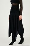 Asimetrik Kesim Drape Detaylı Yırtmaçlı Midi Boy Kadın Etek 6833366 SİYAH