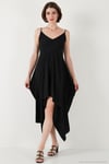 Asimetrik Kesim Regular Fit Midi Boy Askılı V Yaka Kadın Elbise 5866131 SİYAH