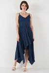 Asimetrik Kesim Regular Fit Midi Boy Askılı V Yaka Kadın Elbise 5866131 İNDİGO