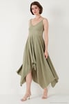 Asimetrik Kesim Regular Fit Midi Boy Askılı V Yaka Kadın Elbise 5866131 Olive