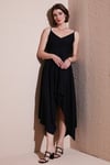 Asimetrik Kesim Regular Fit Midi Boy Askılı V Yaka Kadın Elbise 5866131 SİYAH