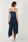 Asimetrik Kesim Regular Fit Midi Boy Askılı V Yaka Kadın Elbise 5866131 İNDİGO