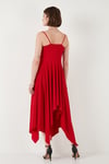 Asimetrik Kesim Regular Fit Midi Boy Askılı V Yaka Kadın Elbise 5866131 KIRMIZI