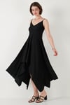 Asimetrik Kesim Regular Fit Midi Boy Askılı V Yaka Kadın Elbise 5866131 SİYAH