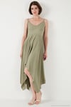 Asimetrik Kesim Regular Fit Midi Boy Askılı V Yaka Kadın Elbise 5866131 Olive
