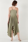 Asimetrik Kesim Regular Fit Midi Boy Askılı V Yaka Kadın Elbise 5866131 Olive