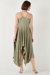 Asimetrik Kesim Regular Fit Midi Boy Askılı V Yaka Kadın Elbise 5866131 Olive