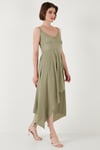 Asimetrik Kesim Regular Fit Midi Boy Askılı V Yaka Kadın Elbise 5866131 Olive