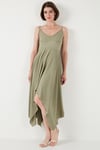Asimetrik Kesim Regular Fit Midi Boy Askılı V Yaka Kadın Elbise 5866131 Olive