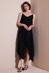 Asimetrik Kesim Regular Fit Midi Boy Askılı V Yaka Kadın Elbise 5866131 SİYAH