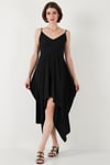 Asimetrik Kesim Regular Fit Midi Boy Askılı V Yaka Kadın Elbise 5866131 SİYAH