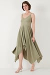 Asimetrik Kesim Regular Fit Midi Boy Askılı V Yaka Kadın Elbise 5866131 Olive