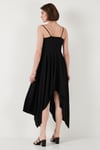 Asimetrik Kesim Regular Fit Midi Boy Askılı V Yaka Kadın Elbise 5866131 SİYAH
