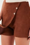 Asimetrik Kışlık Scuba Süet Düğme Detaylı Slim Fit Kadın Şort Etek 5865968 TABA