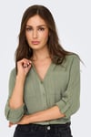 asmin Keten Karışımlı Regular Fit Klasik Yaka Kadın Gömlek 15349102 HAKİ