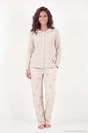 Ayıcık Desenli Lastikli Bel Uzun Kollu Yumuşak Dokulu Kadın Pijama Takımı 6575023 KREM