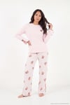 Ayıcık Desenli Lastikli Bel Uzun Kollu Yumuşak Dokulu Kadın Pijama Takımı 6575023 PEMBE