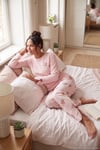 Ayıcık Desenli Lastikli Bel Uzun Kollu Yumuşak Dokulu Kadın Pijama Takımı 6575023 PEMBE